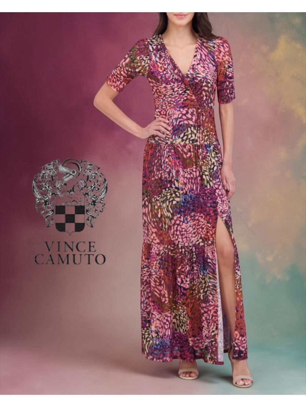 NWT Vince Camuto Front-Shirred Chiffon Maxi Dress Size 2